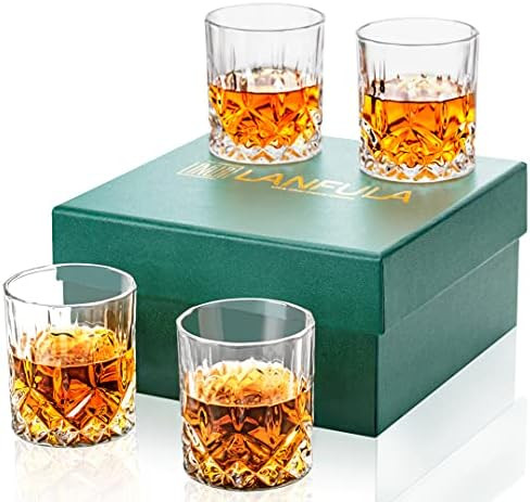 LANFULA Old Fashioned Whiskey Glass - Premium 10 Oz Crystal Rocks Glasses - Lowball Tumbler For B... | Amazon (US)