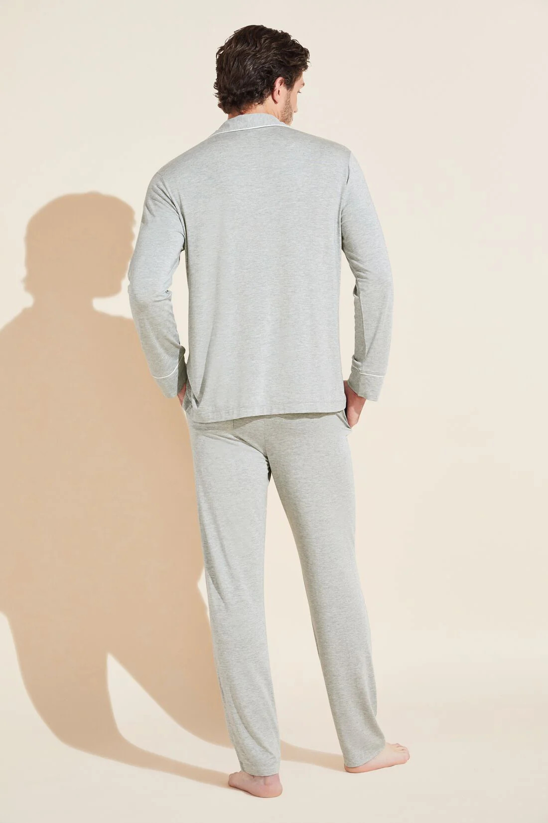 William TENCEL™ Modal Long PJ Set - Heather Grey/Ivory | Eberjey