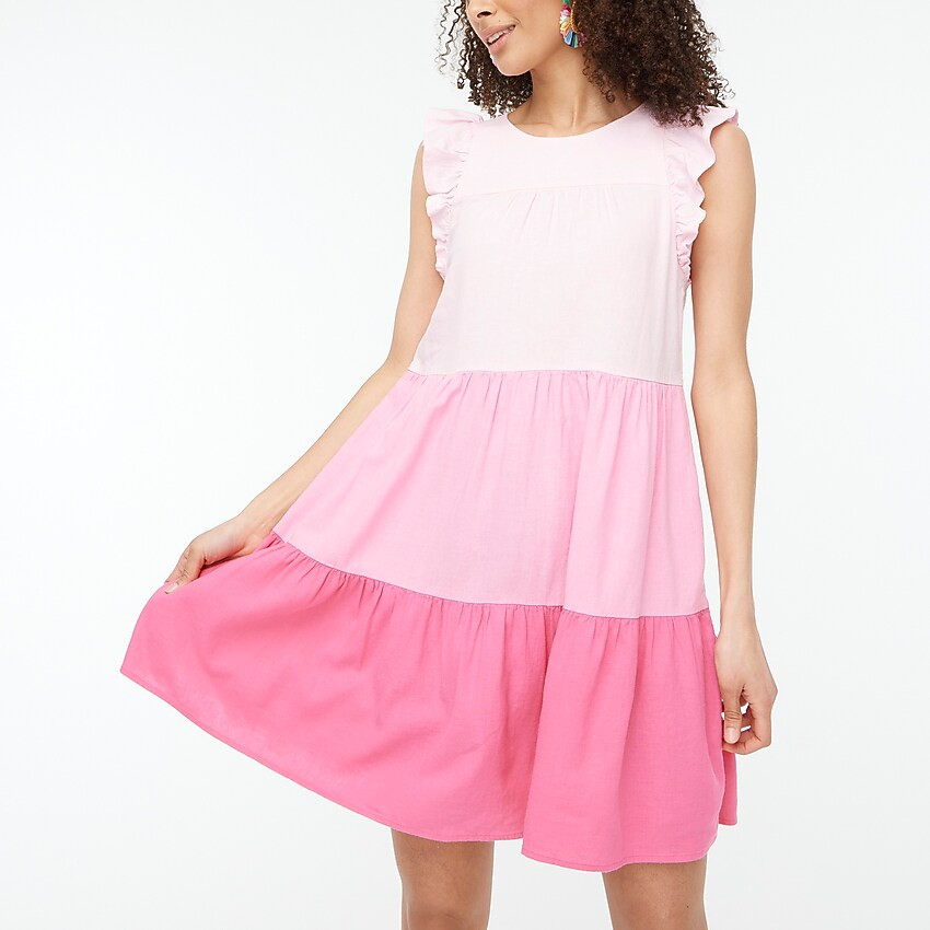 Linen -blend ruffle-sleeve tiered mini dress | J.Crew Factory