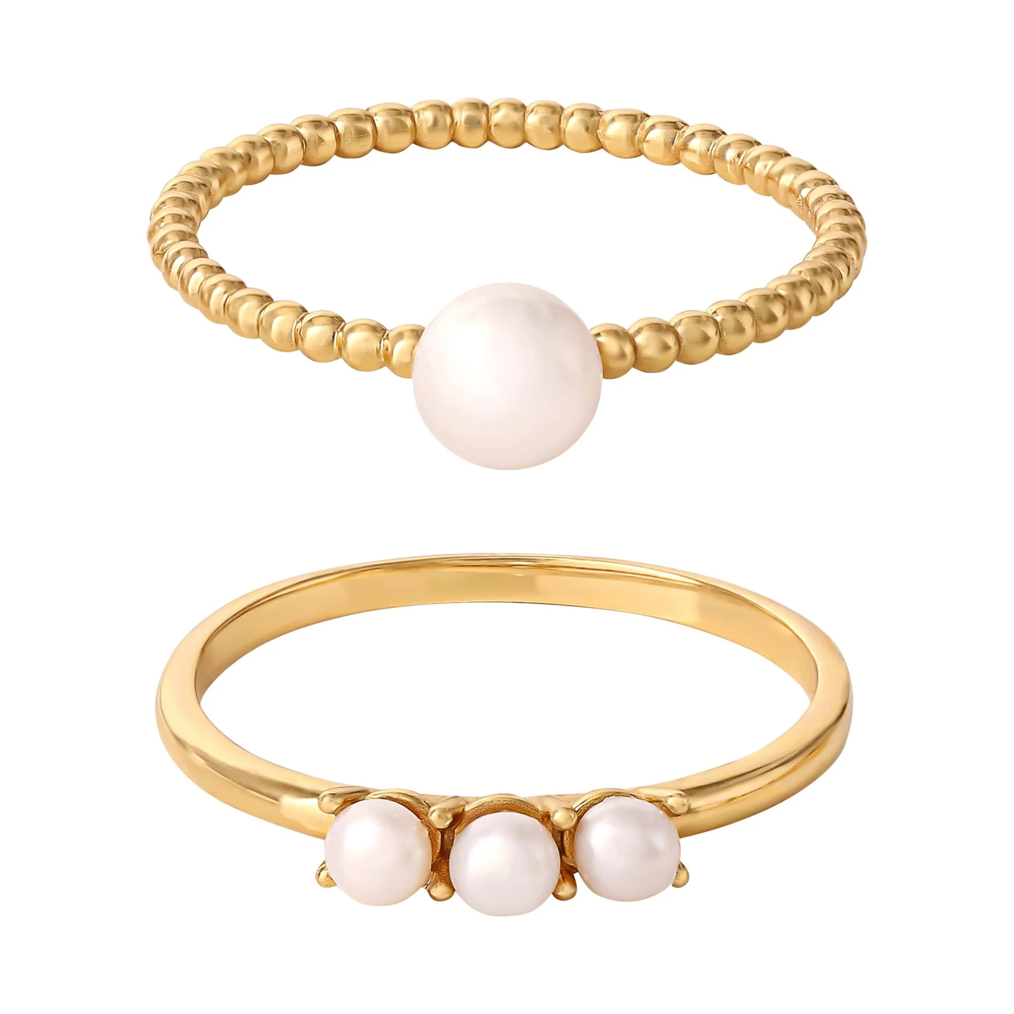 JS Jessica Simpson Women’s Gold Plated Sterling Silver Pearl 2 Piece Ring Set | Walmart (US)