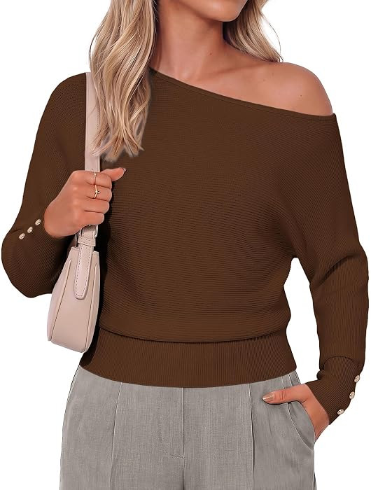 GRACE KARIN Women's Off The Shoulder Sweater 2026 Trendy Long Batwing Sleeve Knit Pullover Sweate... | Amazon (US)