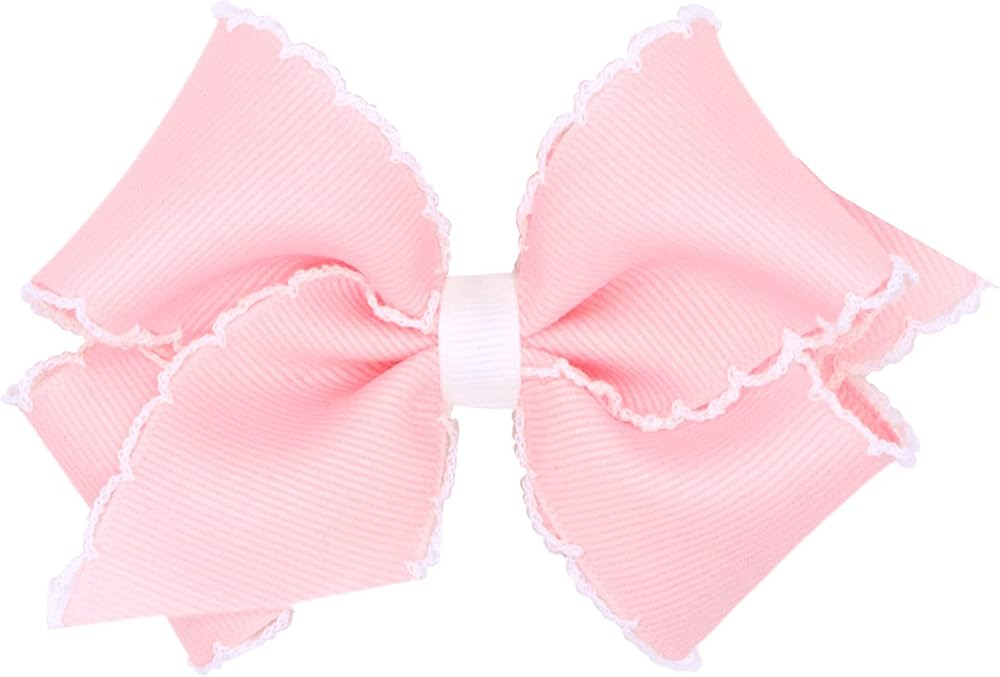 Wee Ones Girls' Classic Grosgrain Moonstitch Edge Hair Bow, No-Slip Hair Clip, Handmade, Light Pi... | Amazon (US)