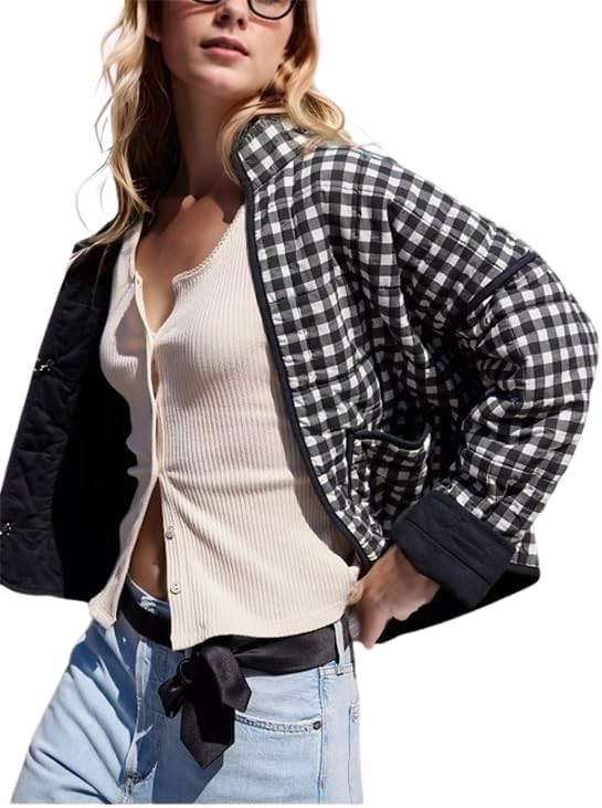 Omoone Women's Cropped Quilted Jacket Floral Printed LightWeight Padded Puffer Cardigan Coat Outw... | Amazon (US)