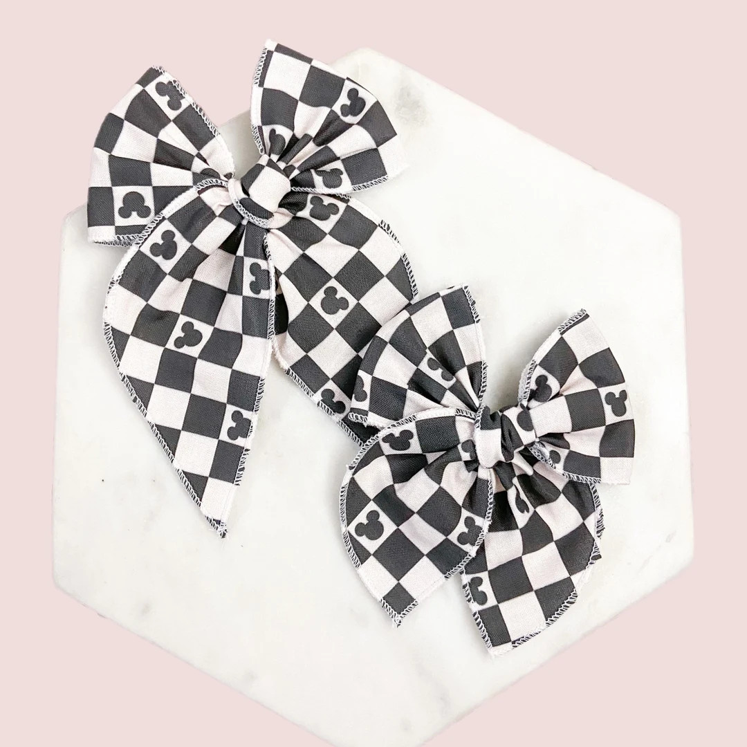 Mickey Mouse Hair Bow Disney Bow Disney Parks Bow Checkered - Etsy | Etsy (US)
