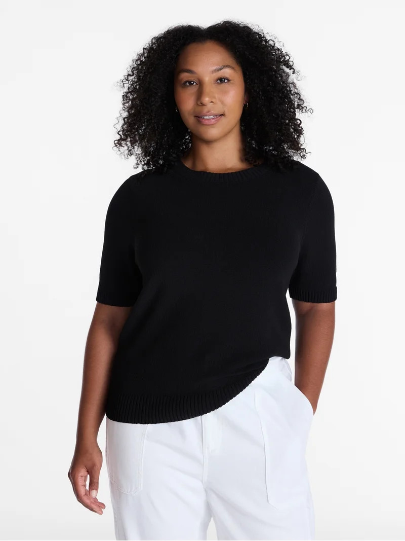 Time and Tru Women's Crewneck Sweater with Short Sleeves, Lightweight, Sizes XS-XXXL - Walmart.co... | Walmart (US)