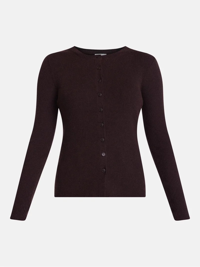 Scenario Women's and Women's Plus Ribbed Crewneck Cardigan Sweater, Lightweight, Sizes XS-4X | Walmart (US)