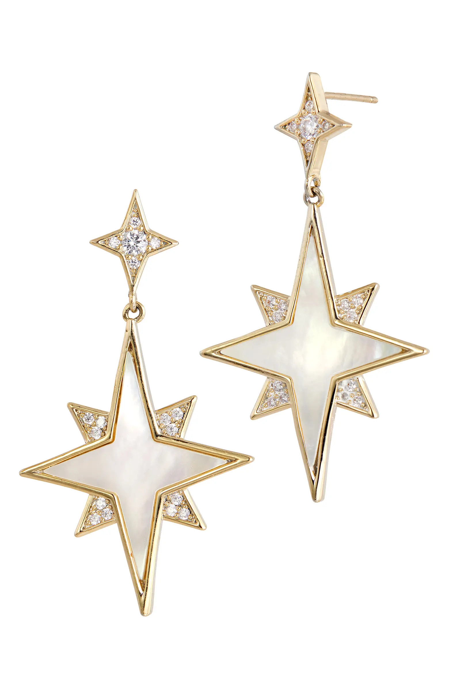 SAVVY CIE JEWELS 18K Gold Plated Mother-of-Pearl & Cubic Zirconia Star Drop Earrings | Nordstromr... | Nordstrom Rack