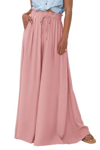PRETTYGARDEN Women's 2025 Summer Wide Leg Palazzo Pants High Waisted Flowy Pockets Trendy Casual Lounge Boho Beach Trousers (Pink,XX-Large) | Amazon (US)