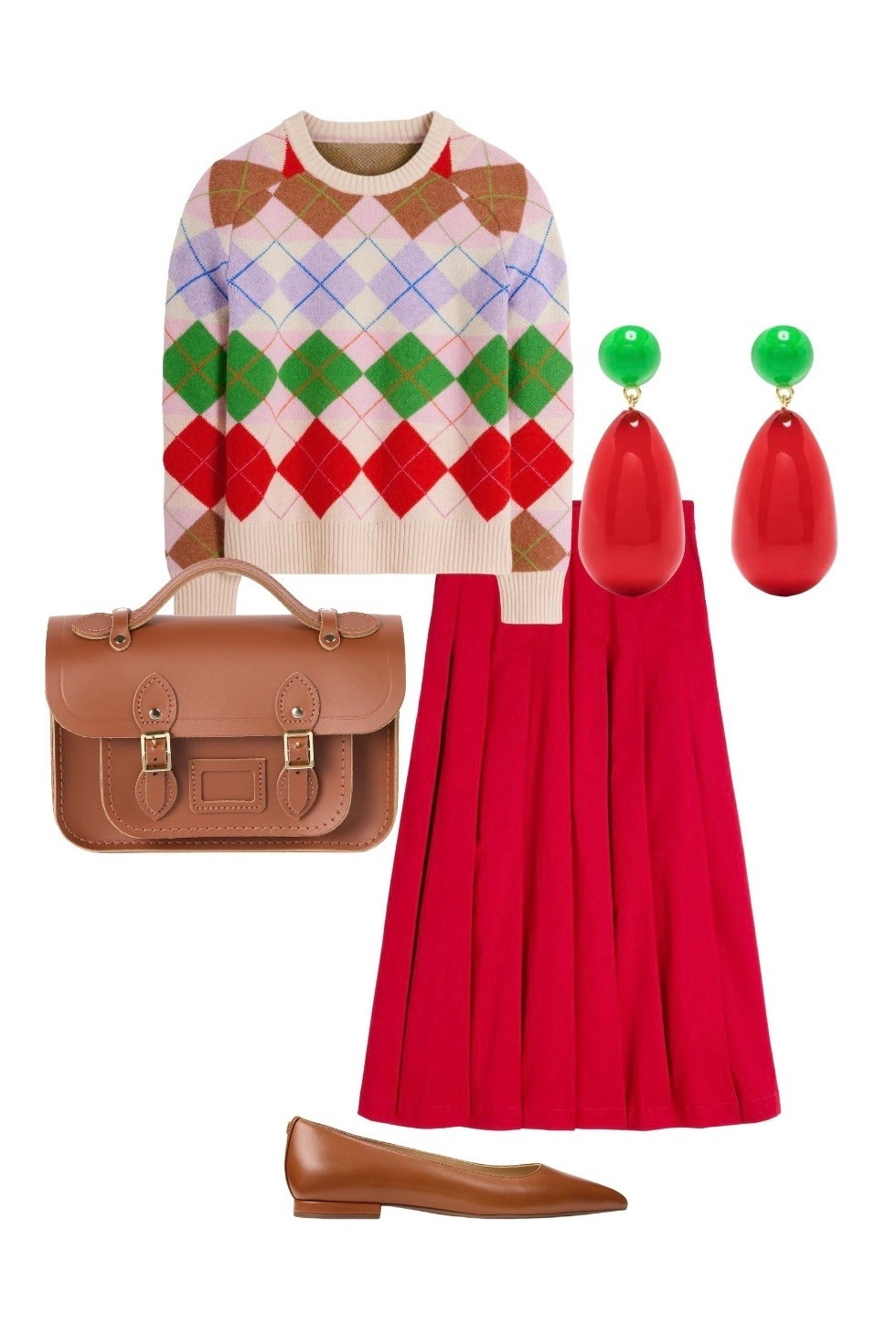 Make it preppy, but make it fun! This autumn is all about adding colour to collegiate outfits & this new argyle multicolour sweater is perfect, whilst offering so many styling options! 

Ariadne Multicolour Argyle Alpaca Sweater & Aya Red Sateen Midi Skirt - NEW in at Boden 

Tan Leather Satchel Bag - Cambridge Satchel Company

Tan Leather ‘Londyn’ Pointed Ballet Flat Shoes - Ralph Lauren

Red Green Statement Drop Earrings - Eshvi at Farfetch 

#LTKshoes #LTKeurope #LTKautumn

#LTKuk #LTKbag #LTKstyletip