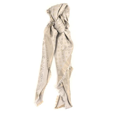 Louis Vuitton Silk Lurex Wool Monogram Shine Shawl Charcoal Greige | FASHIONPHILE (US)