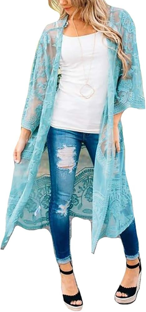 MEILING Women's Bikini Bathing Suit Cover Up Swimwear Open Front Kimono Jacket Cardigan Long Robe... | Amazon (US)