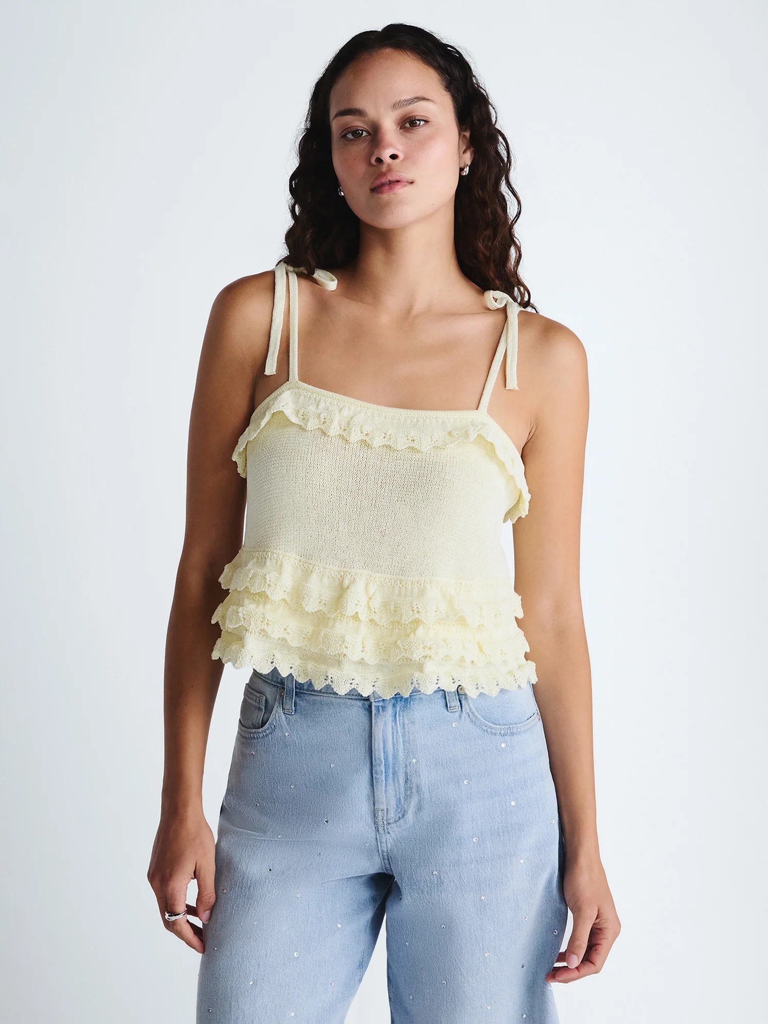 Scoop Women's Tie Ruffle Sweater Tank, Sizes XS-XXL | Walmart (US)