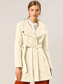 Allegra K Women's Classic Stand Collar Long Sleeve Winter Belted Long Coat | Amazon (US)