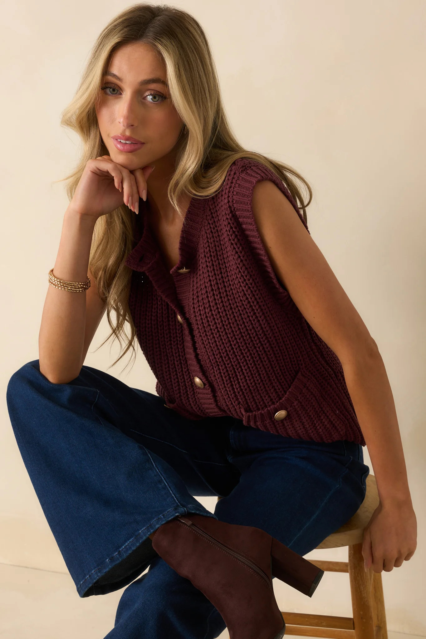 What You Came For Wine Red Ribbed Knit Button Up Sweater Vest | Red Dress
