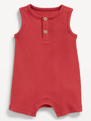 Unisex Sleeveless Rib-Knit Henley Romper for Baby | Old Navy (US)
