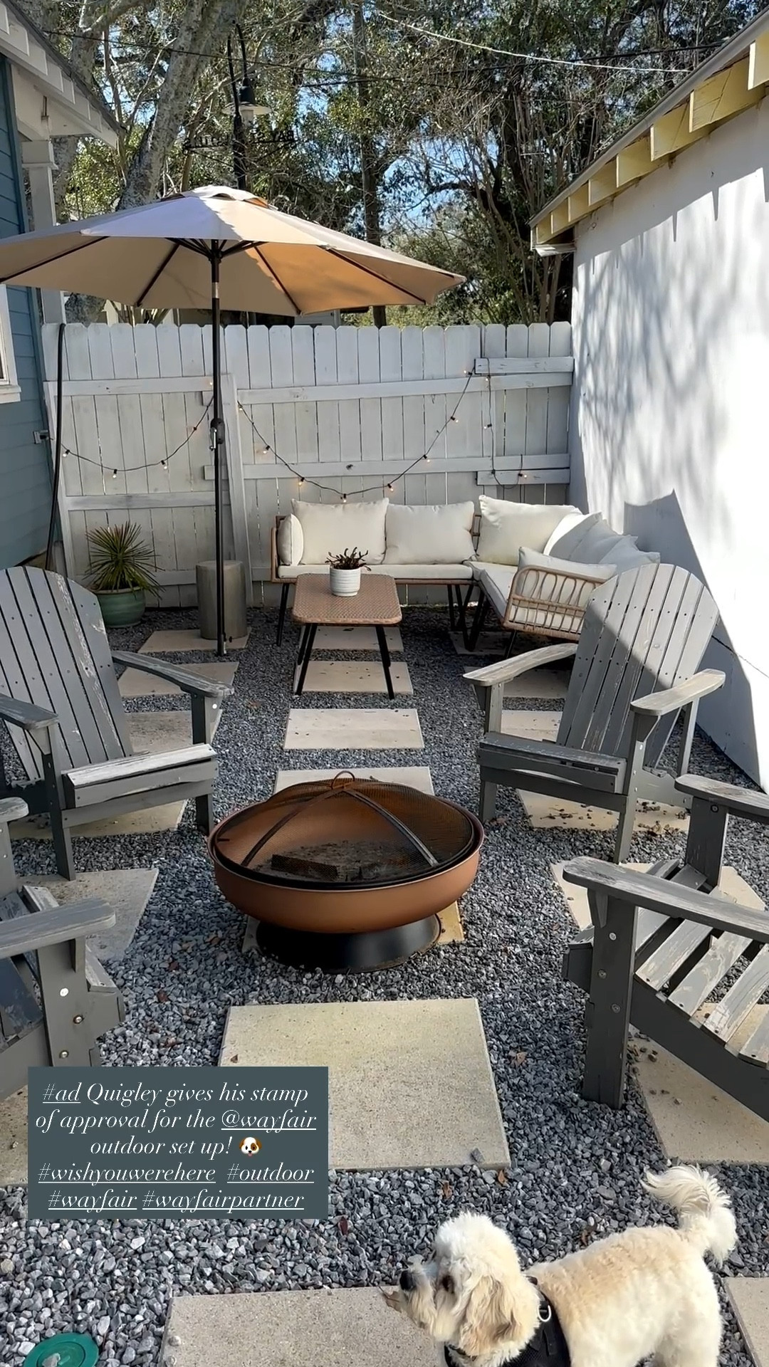 #ad Quigley gives his stamp of approval for the @Wayfair outdoor set up! 🐶 #wishyouwerehere #outdoor #wayfair #wayfairpartner

#LTKdayinmylife #LTKSeasonal #LTKHome