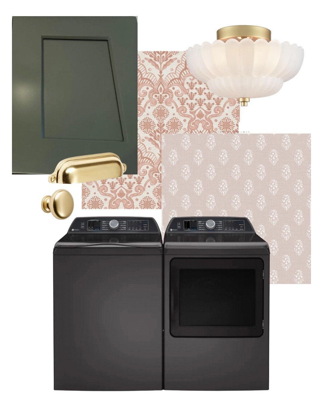 Laundry room design, mood board, hardware, flush mount 