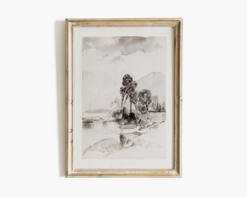 Rustic Landscape Sketch  Vintage Nature Drawing  Antique | Etsy | Etsy (US)