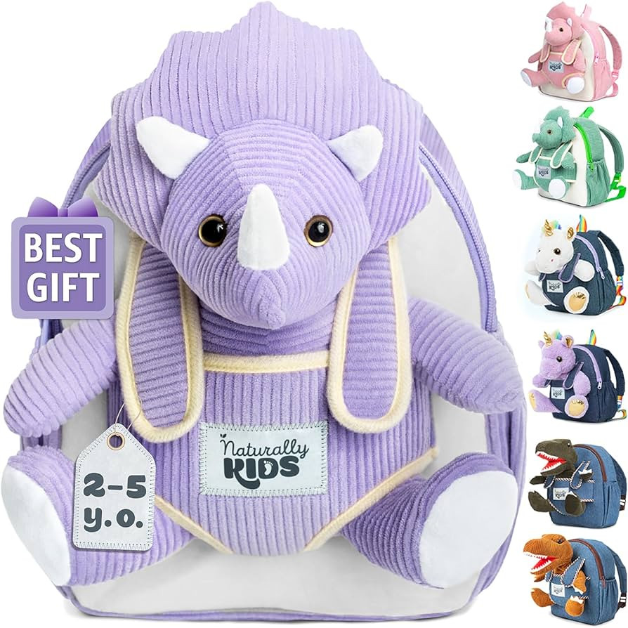 Naturally KIDS Purple Dinosaur Backpack, Dinosaur Toys for Girls 3-5, Triceratops Toy for 3 Year ... | Amazon (US)