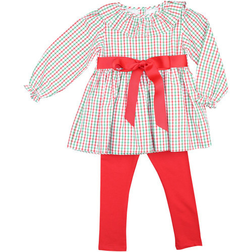 Red And Green Windowpane Ribbon Legging Set | Cecil and Lou