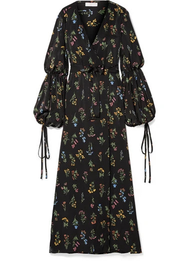 Caroline Constas - Doria Floral-print Sateen Wrap Maxi Dress - Black | NET-A-PORTER (UK & EU)