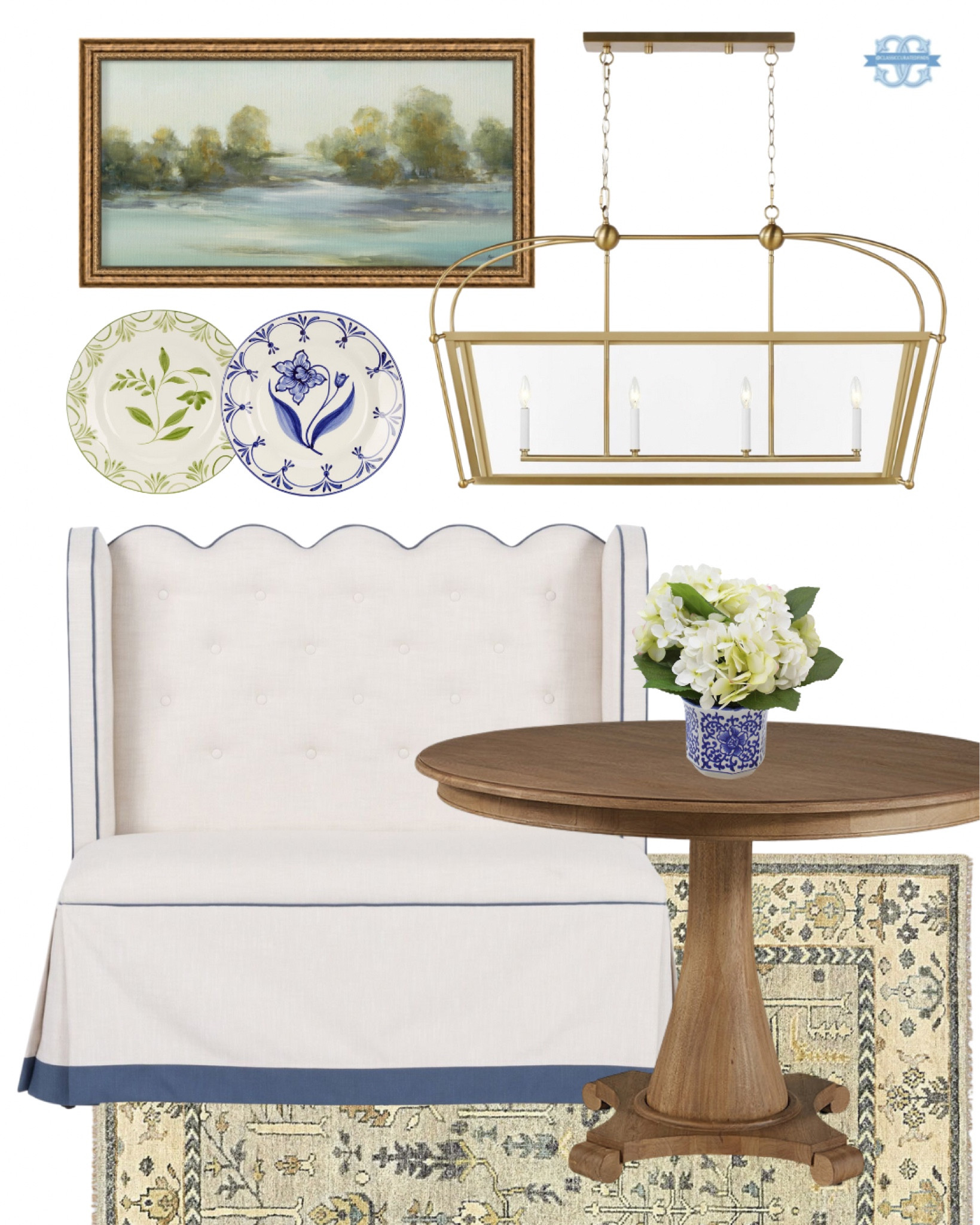 Grandmillennial breakfast nook decor 💙

Home Decor, Dining Room, Dining Table, Bench, Chandelier 

#LTKhome