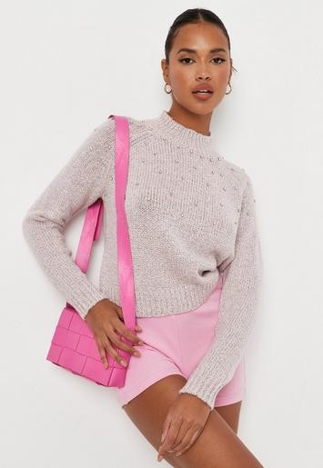 Pink Embellished Crew Neck Sweater | Missguided (US & CA)