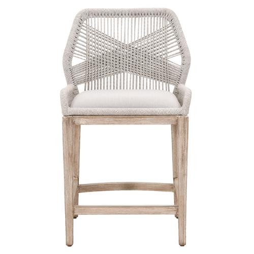 Lorry Coastal Beach Taupe Performance Mahogany Woven Rope Stool | Kathy Kuo Home
