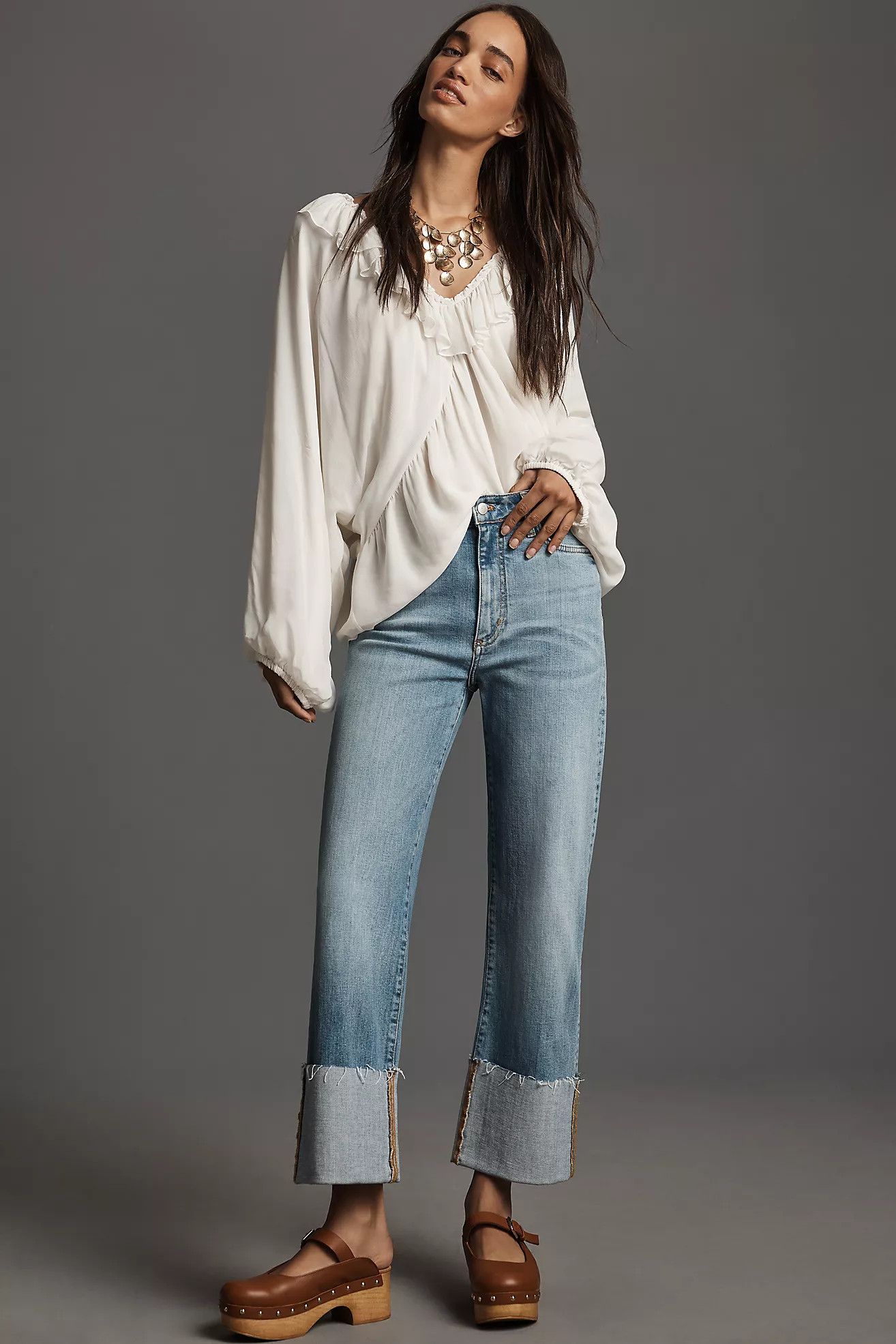 The Scotty Cuffed High-Rise Straight-Leg Jeans by Pilcro | Anthropologie (US)