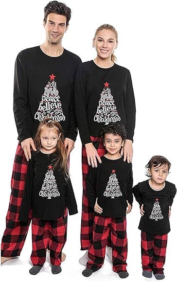 Family Christmas Pajamas Matching Sets, Cute Printed Top + Plaid Pants Sleepwear, Holiday PJs for... | Amazon (US)