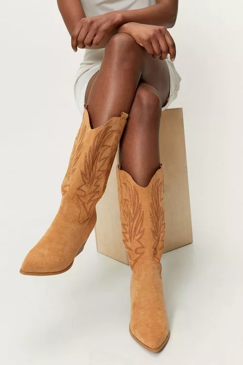 Faux Suede Embroidered Cowboy Boots | Nasty Gal (US)