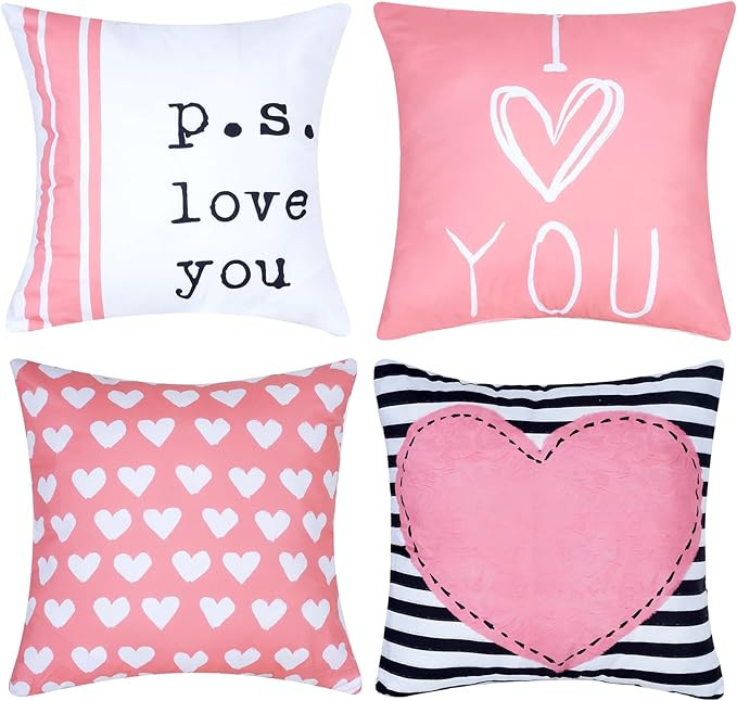 Love Heart Valentine Pillows Stripes Love Cushion Covers Valentines Day Pillow Covers 18x18 for W... | Amazon (US)