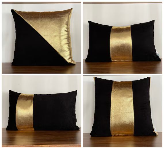 Black and Gold Pillow Covergold Cushionsblack Gold Lumbar | Etsy | Etsy (US)