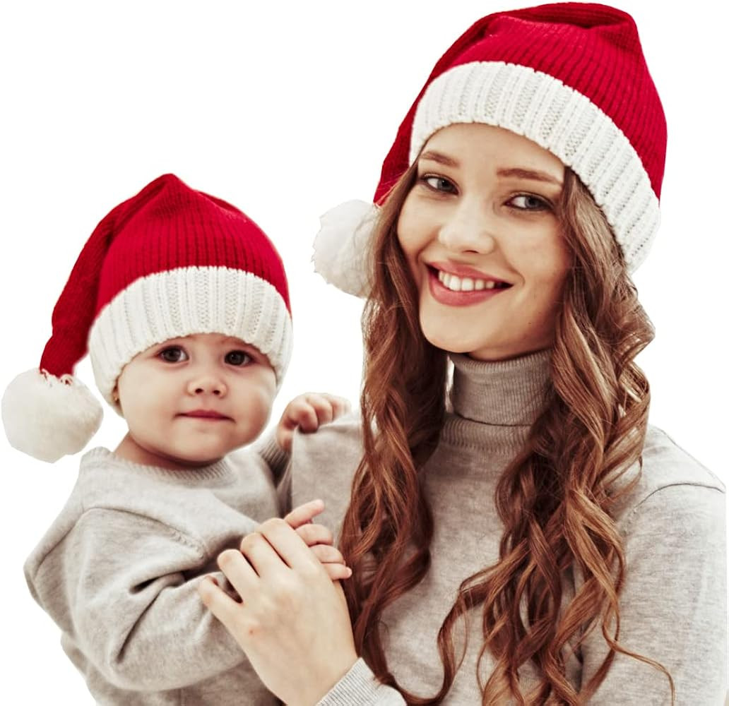 Santa Hats Family Matching Xmas knit hat Parent-Child Pom Beanie Hat Winter Warmer Crochet Cap fo... | Amazon (US)