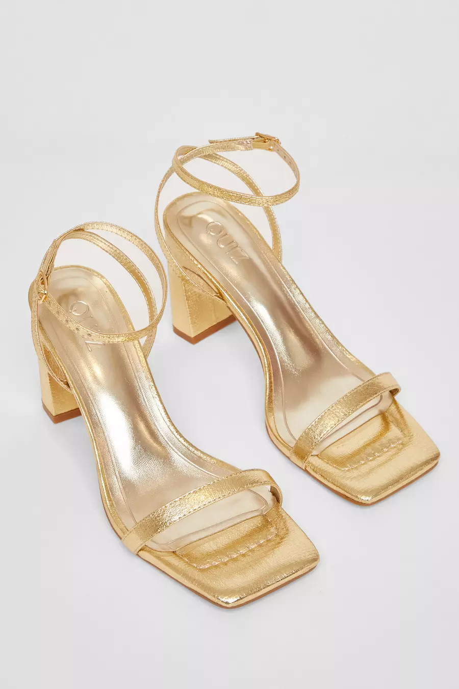 Gold Barely There Block Heels | Quiz Clothing