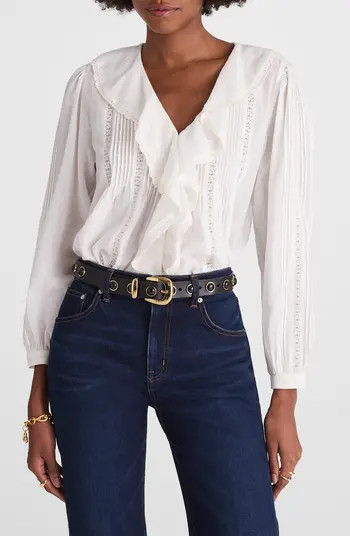 Madewell Lace Insert Ruffle Pintuck Long Sleeve Top | Nordstrom | Nordstrom