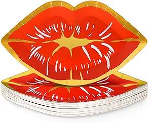 JarThenaAMCS 40Pcs Valentine’s Day Paper Plates Red Lips Shape Disposable Plates Gold Foil Bord... | Amazon (US)