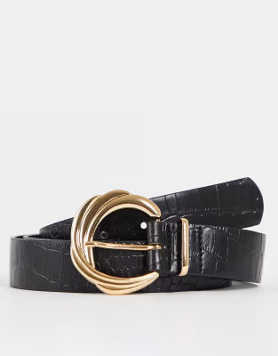 ASOS DESIGN gold buckle belt in black croc | ASOS (Global)