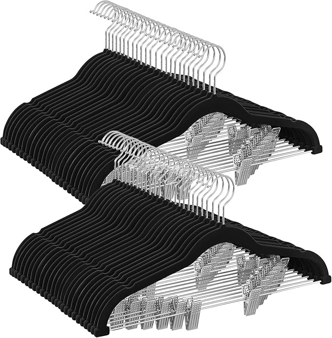 SONGMICS 50-Pack Pants Hangers, 16.7-Inch Long Velvet Hangers with Adjustable Clips, Heavy-Duty, ... | Amazon (US)