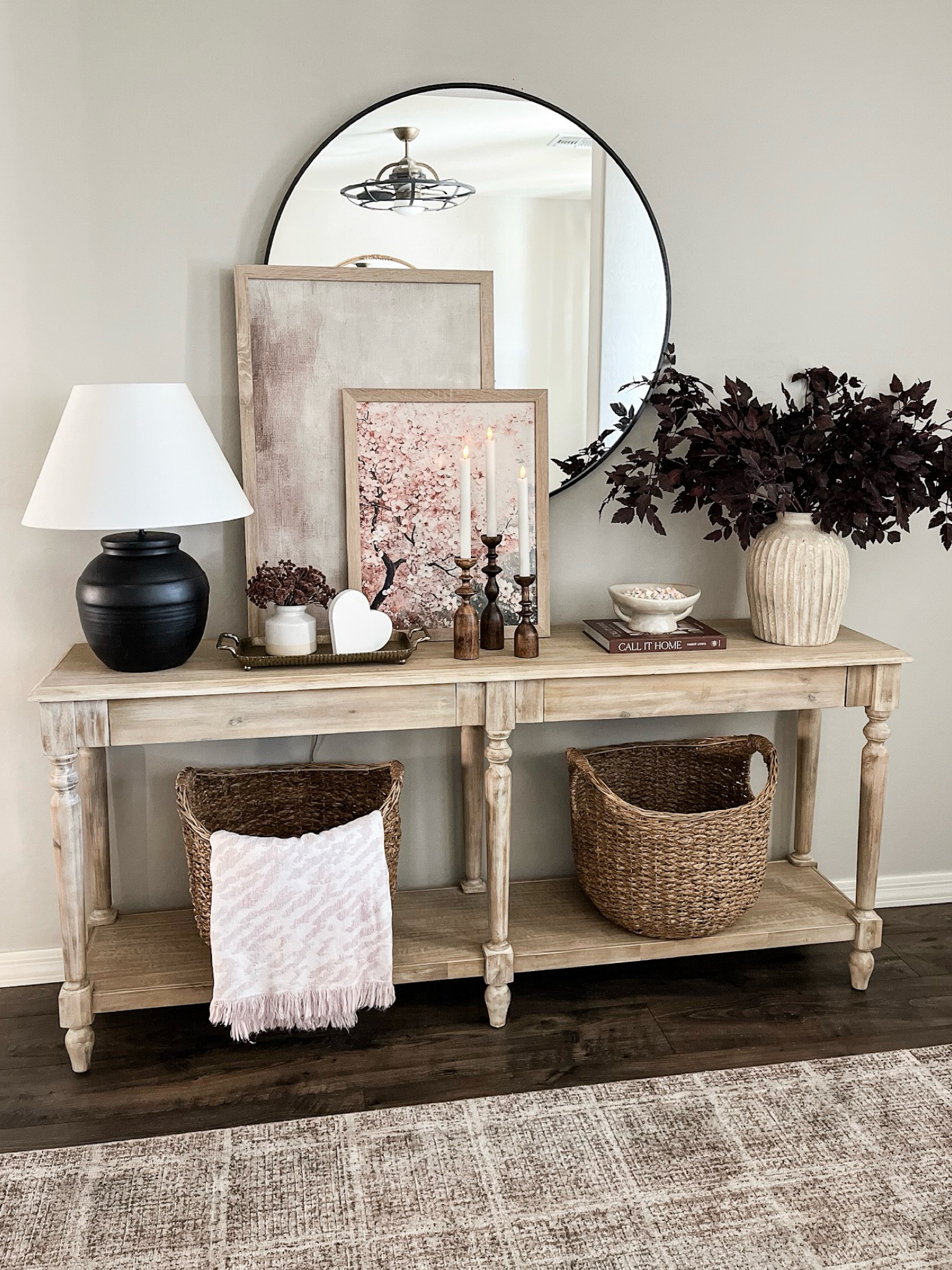 Style with me- Valentine's console table! Follow @lifeinmyarizonahome
on Instagram for more inspiration.

I gave my entryway console table an update and I'm loving the dark plum and light pink.  Those colors added the perfect subtle touch for Valentine's Day. 
For reference the art is digital downloads in the 20x30 and 16x20 size and I'm using 6 of the plum stems. 

#valentinesdecor #consoletable

#LTKGiftGuide #LTKHome #LTKSeasonal