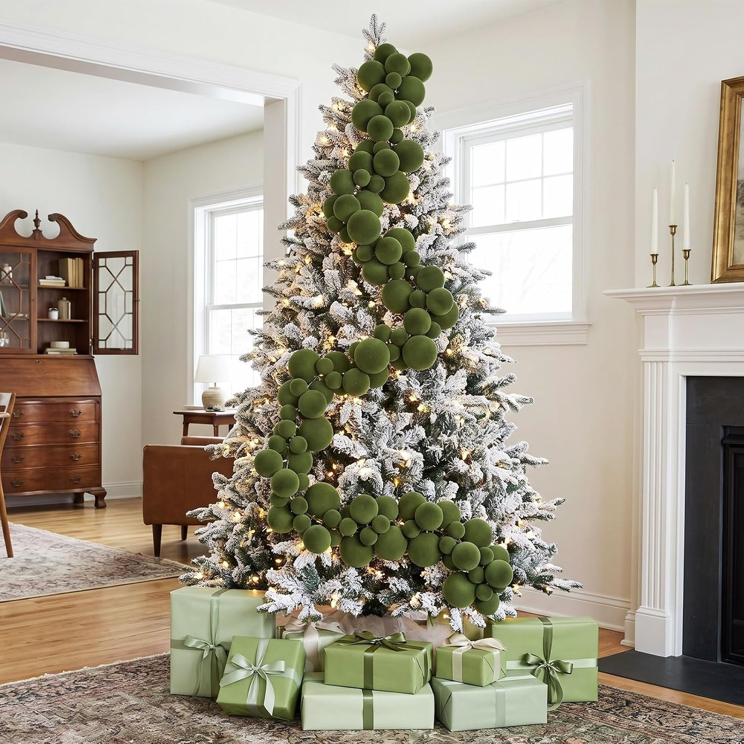 9 ft Velvet Christmas Ball Garland Ornament, Green | Amazon (US)