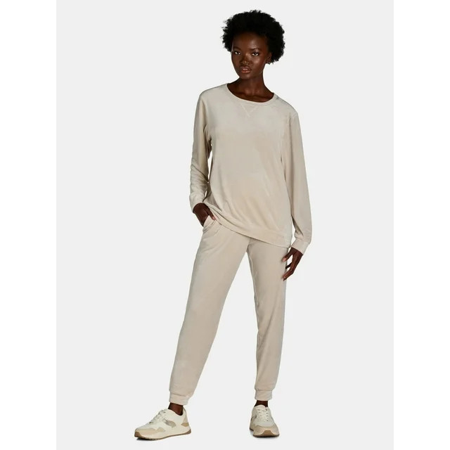 Time and Tru Women's Velour Sweatshirt and Jogger Pants Set, 2-Piece, Sizes XS-XXXL - Walmart.com | Walmart (US)