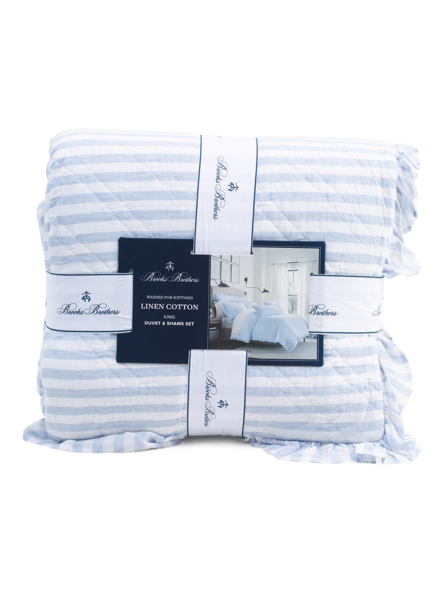 Linen Blend Striped Ruffled Edges Duvet Set | Bed & Bath | Marshalls | Marshalls