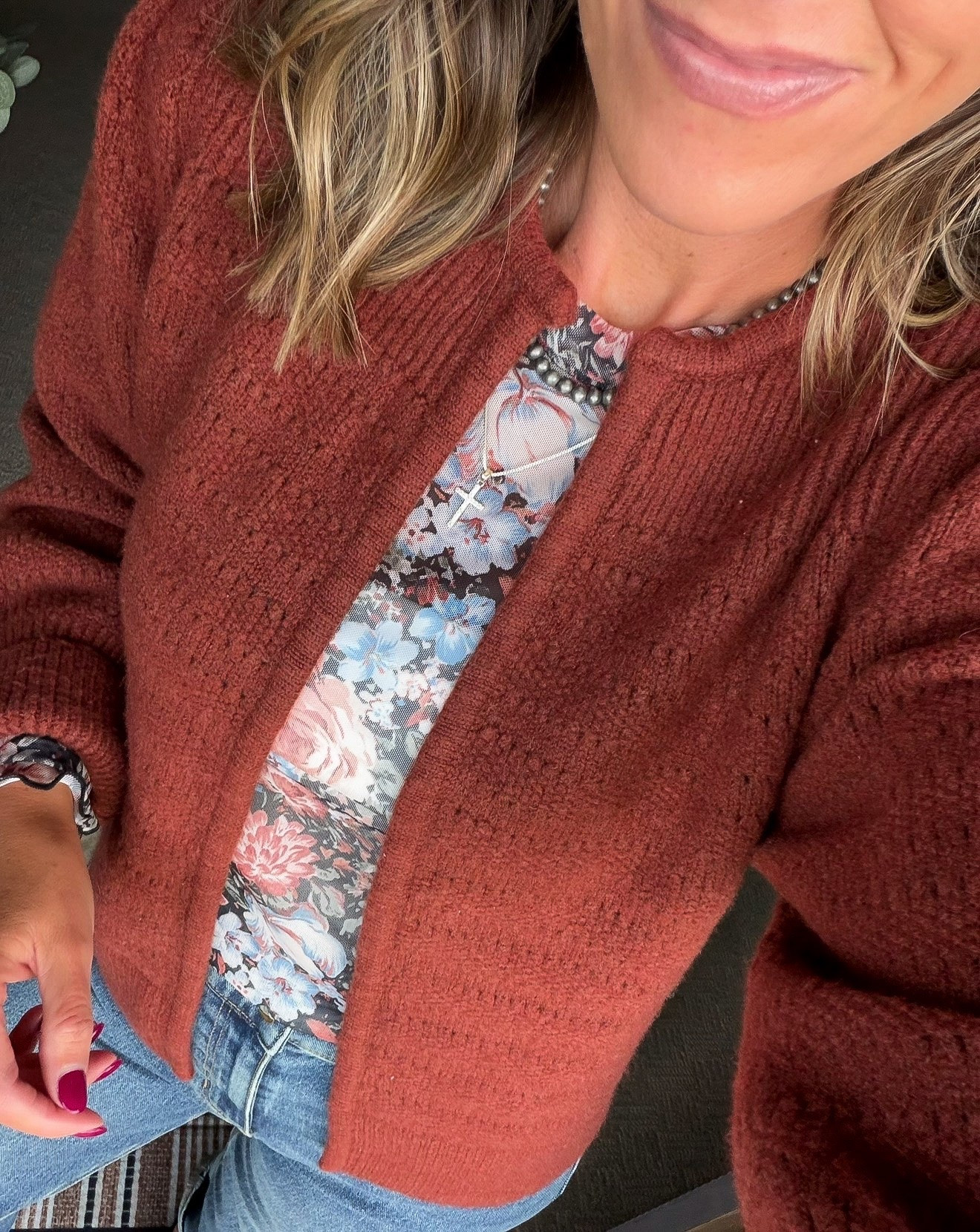 Walmart sweater + Amazon mesh top = fall combo 
Sweater / small 
Top/ medium (wish I would have done small)
Jeans/ 6

#LTKSeasonal #LTKOver40