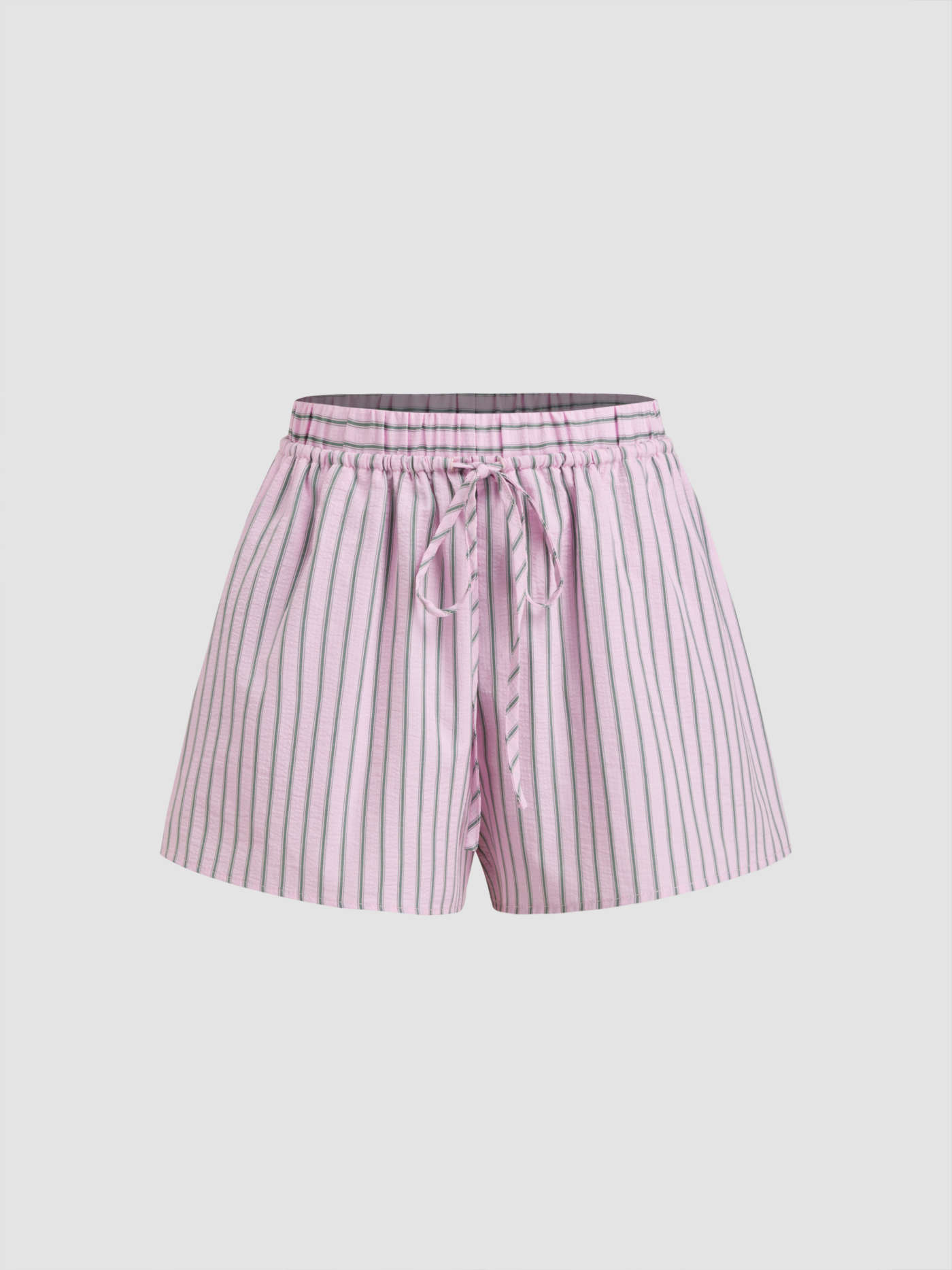 Woven Cotton-blend Mid Rise Stripe Drawstring Shorts For Daily Casual | Cider