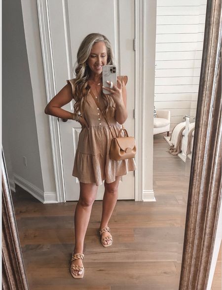 Tan romper size small vacation outfit amazon fashion amazon finds bag is polene 

#LTKunder50