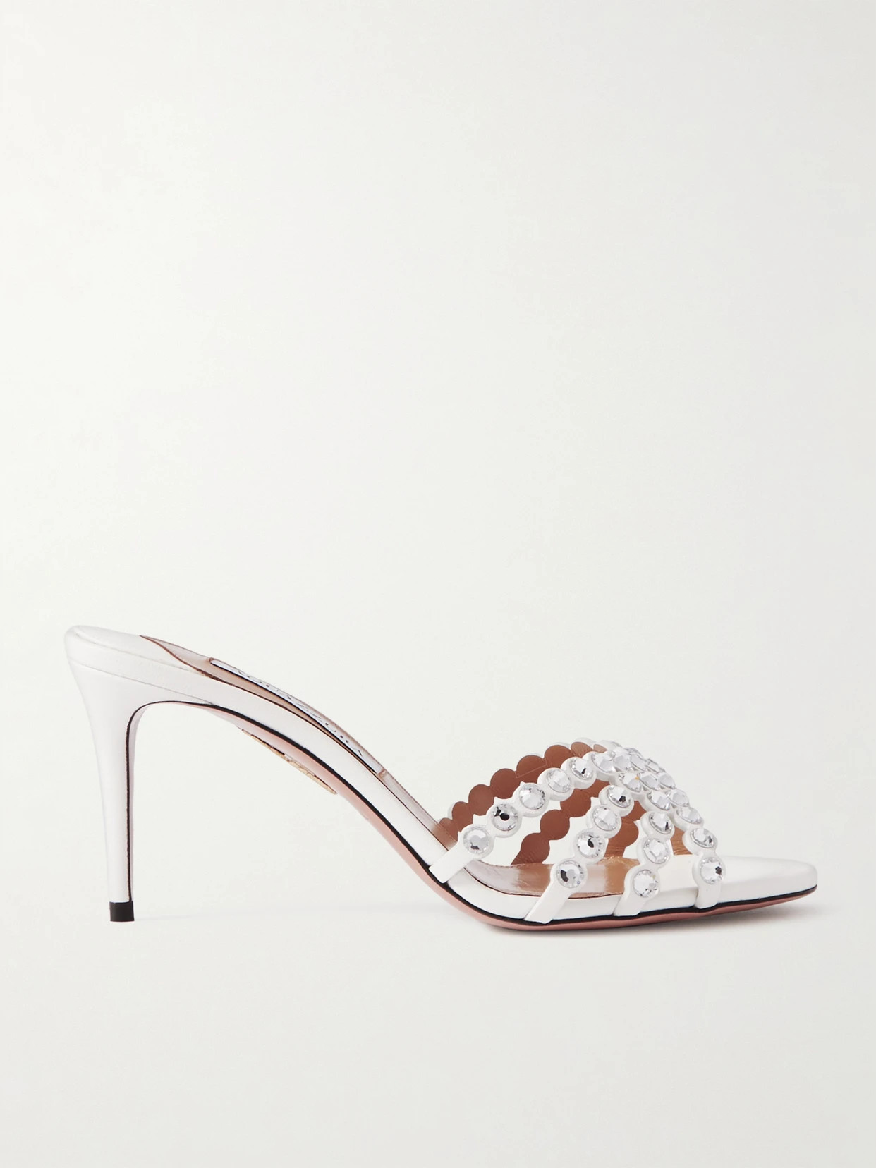 Aquazzura - Tequila 75 Crystal-embellished Leather Mules - White | NET-A-PORTER (US)