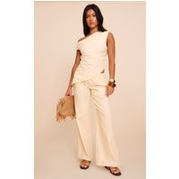 Beige Woven Straight Leg Pants | PrettyLittleThing US