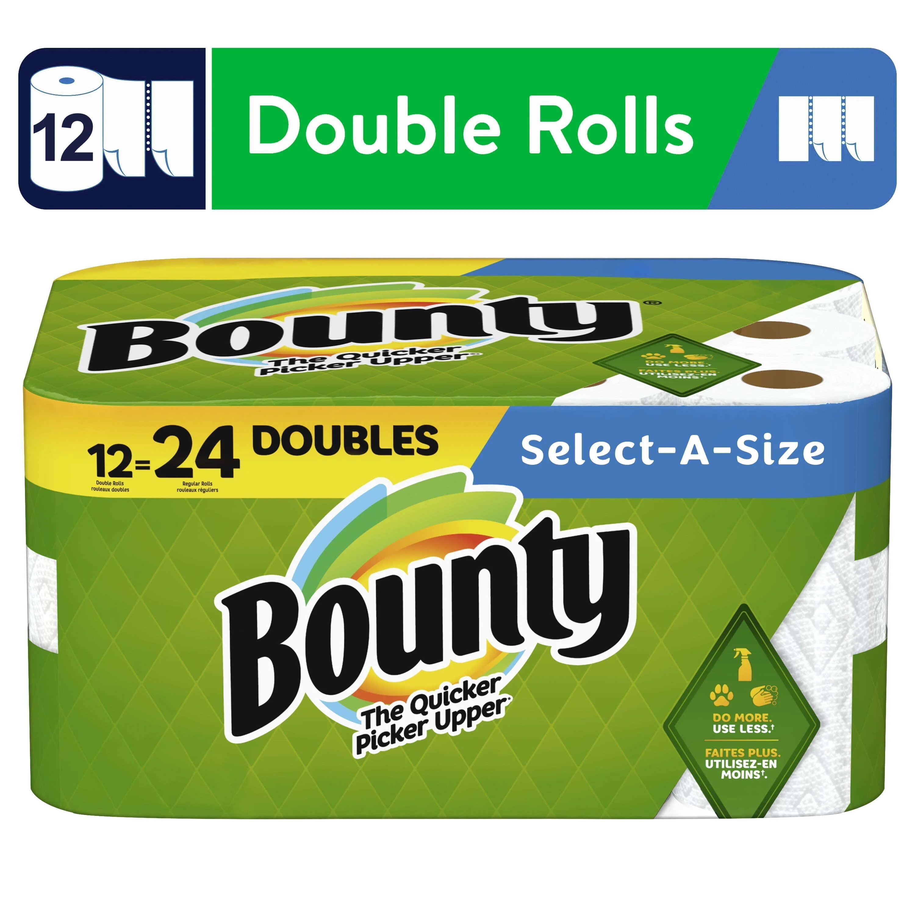 Bounty Select-a-Size Paper Towels, 12 Double Rolls, White | Walmart (US)