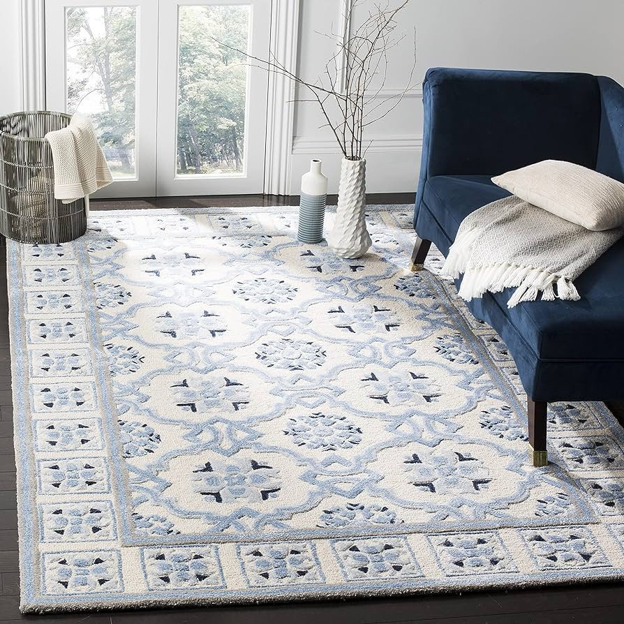 SAFAVIEH Bella Collection Area Rug - 5' x 8', Ivory & Blue, Handmade Wool & Viscose, Ideal for Hi... | Amazon (US)